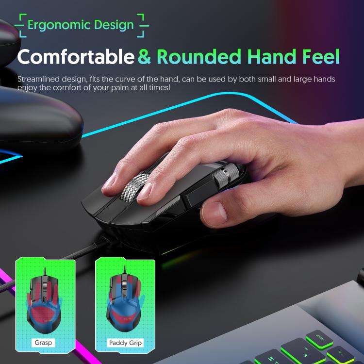 MKESPN X13 RGB Full Speed Wired Gaming Mouse 12400 DPI 10-Key Dual Scroll Wheel Swing Macro Progr...