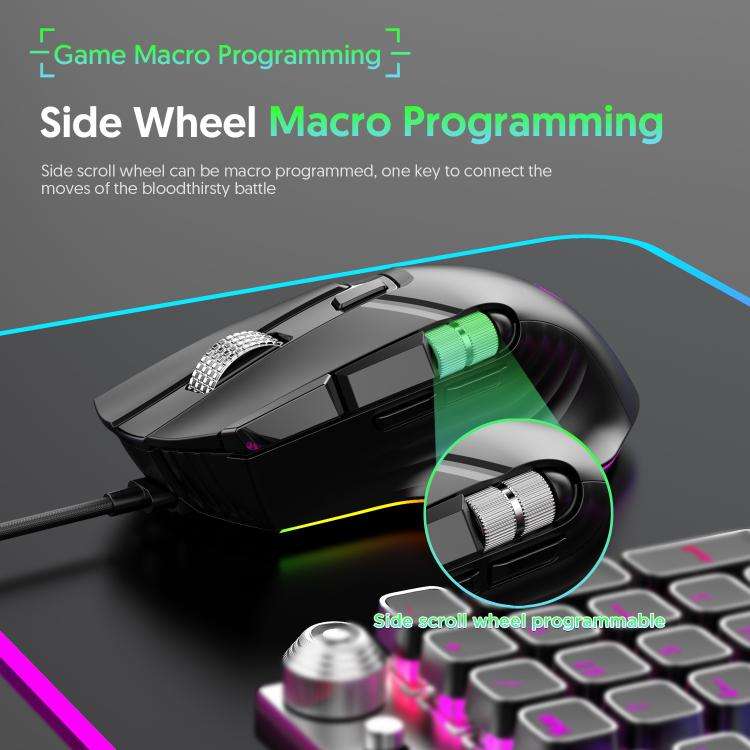 MKESPN X13 RGB Full Speed Wired Gaming Mouse 12400 DPI 10-Key Dual Scroll Wheel Swing Macro Progr...