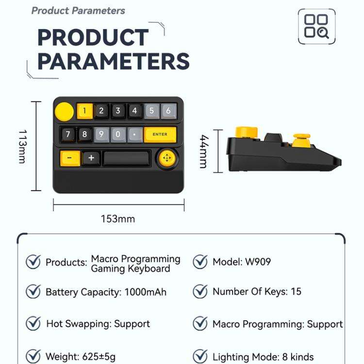 15-Key Wireless Tri-Mode Mechanical Gaming Keyboard Hot-Swappable, RGB Backlit, Macro Programmabl...