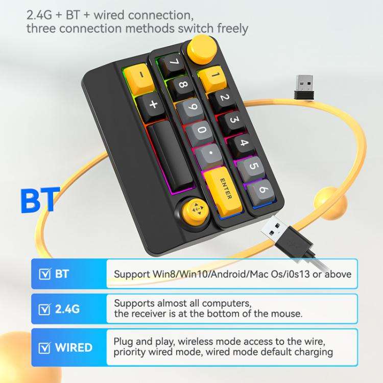 15-Key Wireless Tri-Mode Mechanical Gaming Keyboard Hot-Swappable, RGB Backlit, Macro Programmabl...
