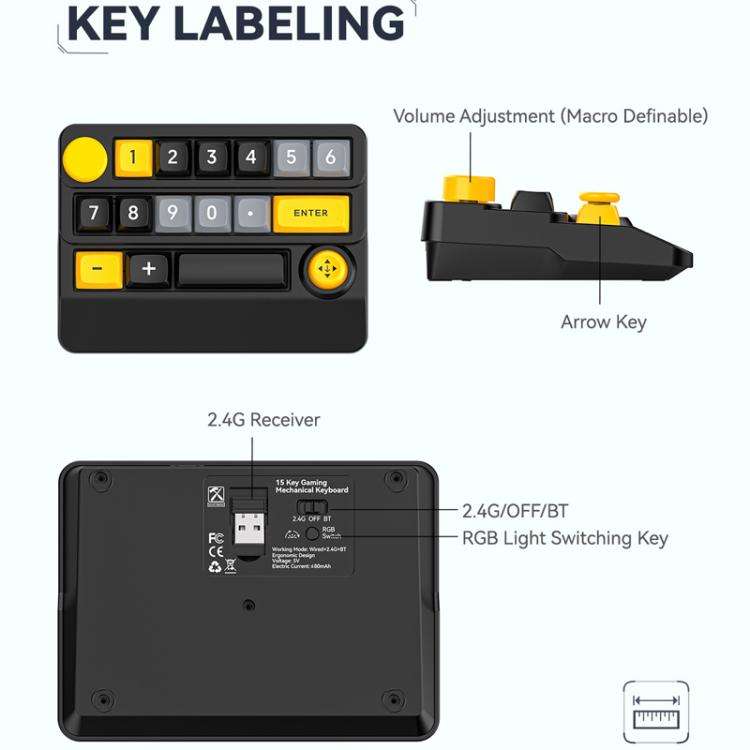 15-Key Wireless Tri-Mode Mechanical Gaming Keyboard Hot-Swappable, RGB Backlit, Macro Programmabl...