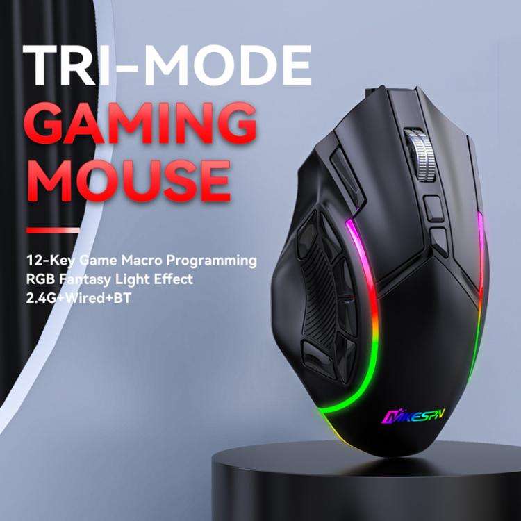 MKESPN W605 Triple-Mode 24000 DPI 12-key Wireless Gaming Mouse Macro Customization(Black)