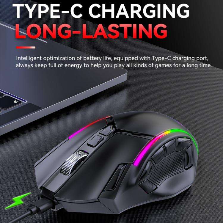 MKESPN W605 Triple-Mode 24000 DPI 12-key Wireless Gaming Mouse Macro Customization(Black)