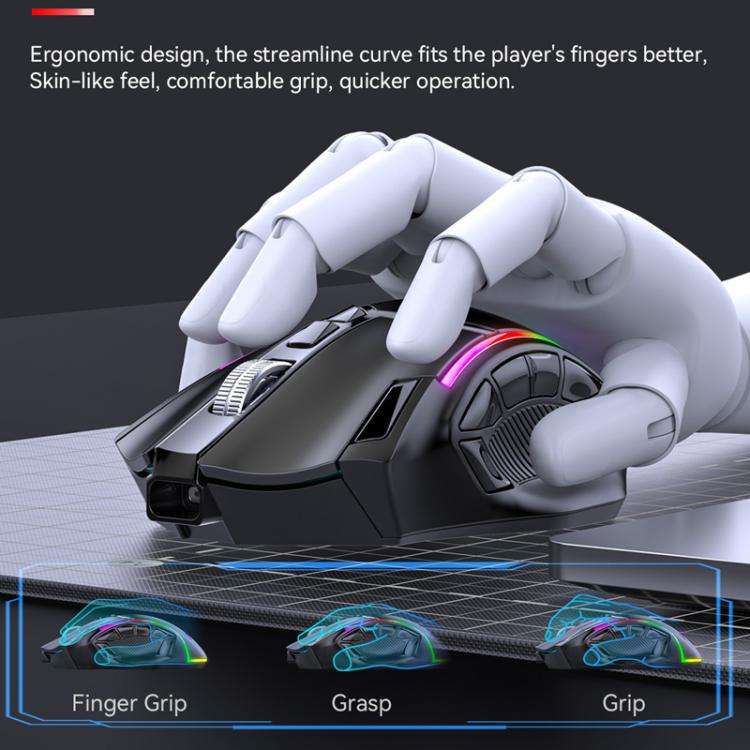 MKESPN W605 Triple-Mode 24000 DPI 12-key Wireless Gaming Mouse Macro Customization(Black)