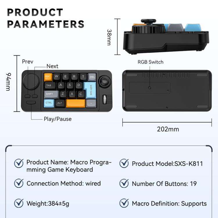MKESPN  19-Key USB-C Wired Gaming Keyboard Macro Programmable Hot-Swappable Design with Control K...