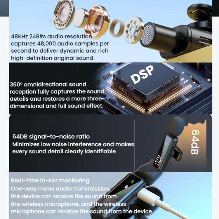 H68 3 In 1 Dual Mic Live Noise Reduction Video Shooting Mini Mobile Phone Microphone Digital Wire...