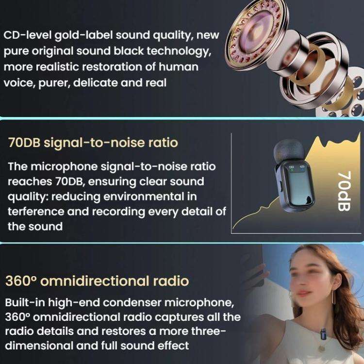 Type-C Dual Microphone Mini Wireless Finger Clip Microphone Mobile Phone Live Noise Reduction Blu...