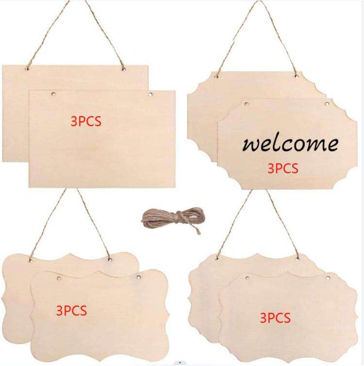 12-In-1 Wooden Hanging Sign Set With String DIY Ornaments, Handmade Craft Kits For Holiday Home D...