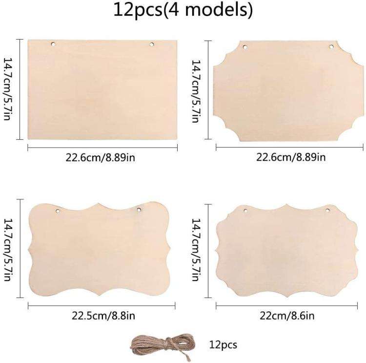 12-In-1 Wooden Hanging Sign Set With String DIY Ornaments, Handmade Craft Kits For Holiday Home D...