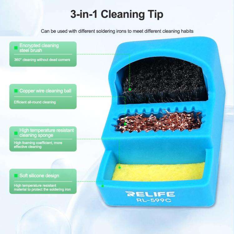 RELIFE RL-599C 3 In 1 Soldering Iron Cleaner Soldering Iron Tip Tin Residue High Temperature Resi...
