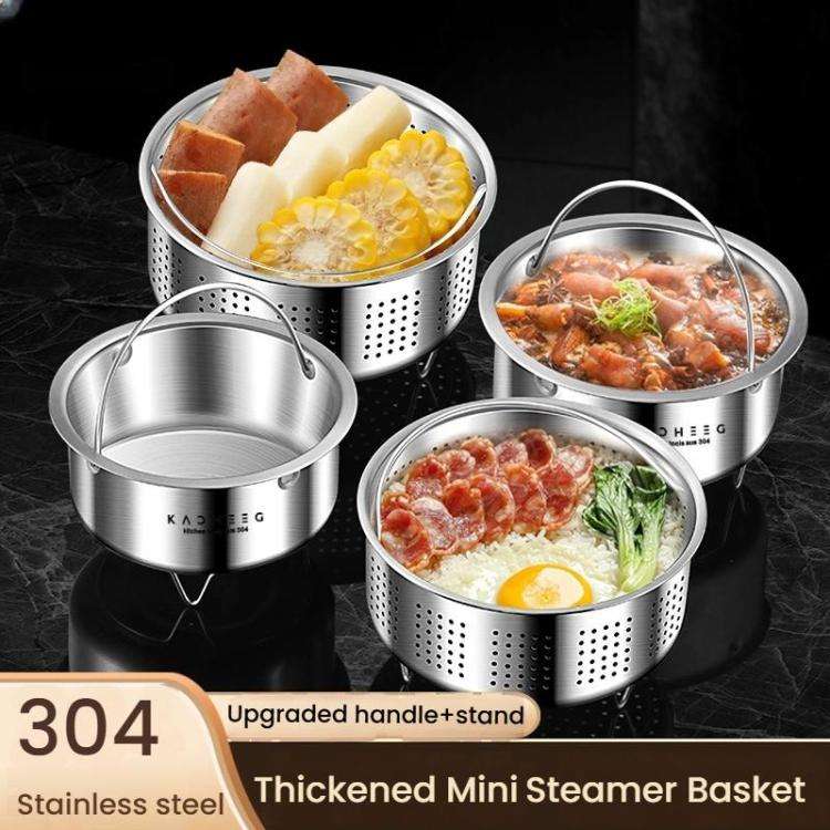 Kacheeg 304 Stainless Steel Steamer Basket for Rice Cooker/Pots with Handles & Stand Perforated 22cm