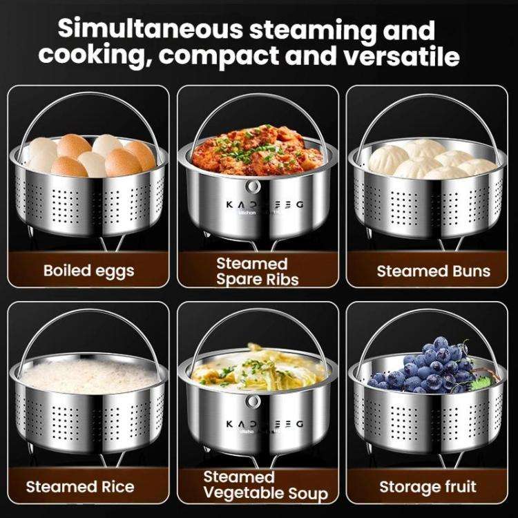 Kacheeg 304 Stainless Steel Steamer Basket for Rice Cooker/Pots with Handles & Stand Perforated 22cm