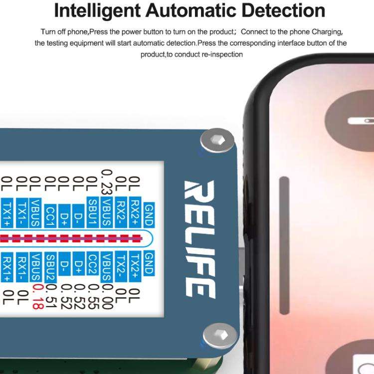 RELIFE TB-09 Type-C / 8 Pin Tail Plug Tester Automatically Locks Fault Points