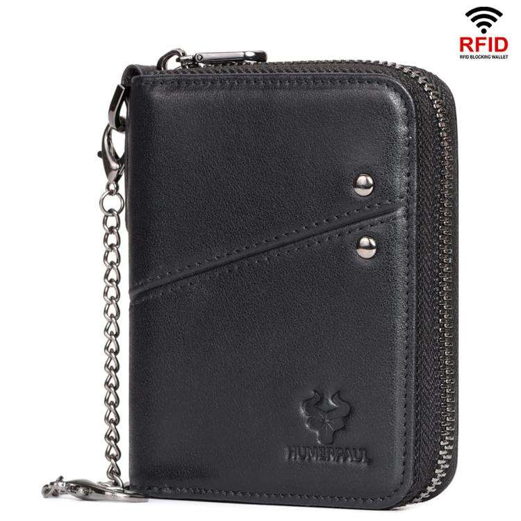 HUMERPAUL BP783 Unisex Short Leather Wallet With RFID Multi-Card Holder(Black)