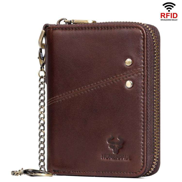 HUMERPAUL BP783 Unisex Short Leather Wallet With RFID Multi-Card Holder(Brown)