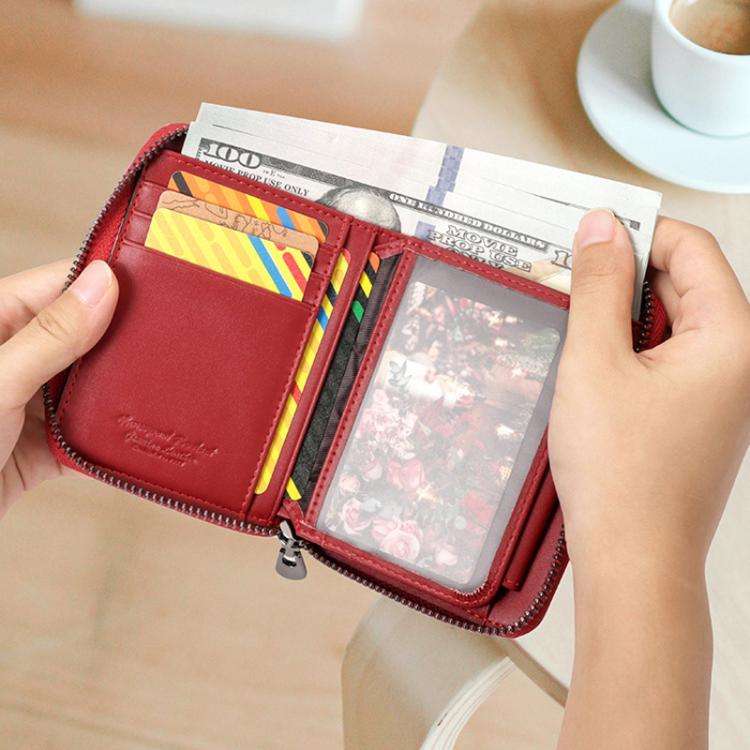 HUMERPAUL BP783 Unisex Short Leather Wallet With RFID Multi-Card Holder(Red)