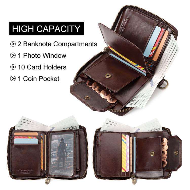 HUMERPAUL BP783 Unisex Short Leather Wallet With RFID Multi-Card Holder(Brown)