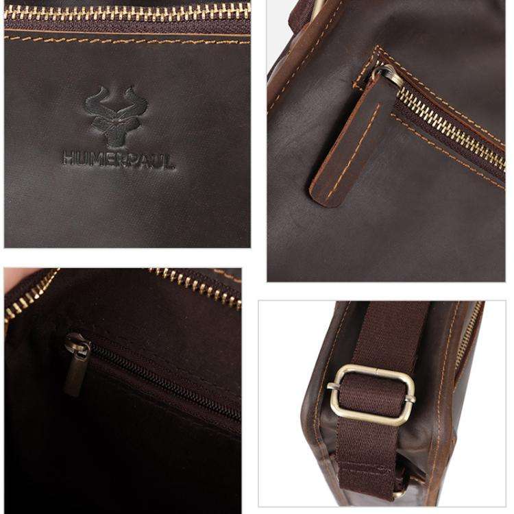 HUMERPAUL MH702 Men Vertical Crossbody Bag Casual Leather Shoulder Bag(Light Brown)