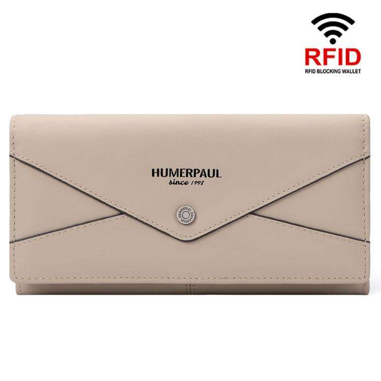 HUMERPAUL BP998 Women Leather Long Wallet RFID Multi-Card Holder Clutch Bag(Beige)
