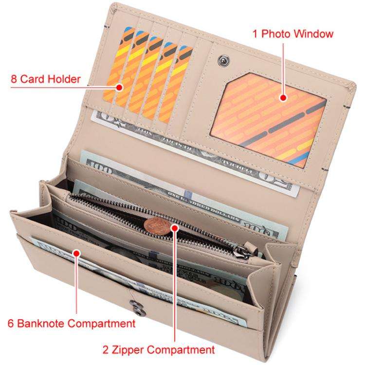 HUMERPAUL BP998 Women Leather Long Wallet RFID Multi-Card Holder Clutch Bag(Beige)