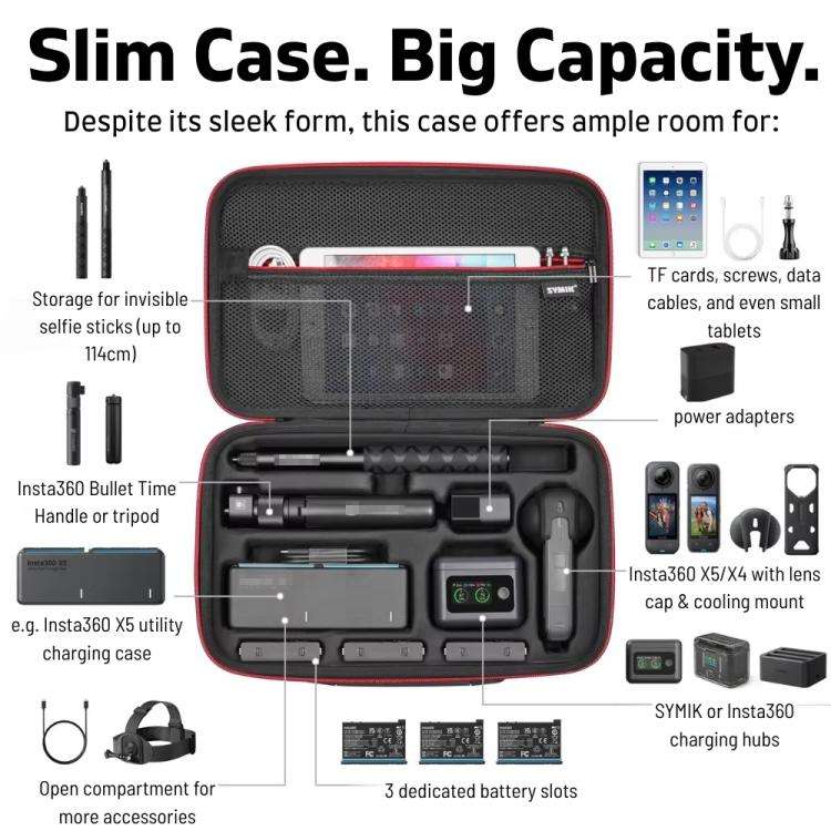 For Insta360 X5 / X4 Camera SYMIK Large Capacity Storage Bag Handbag Messenger Carrying Case(Black)