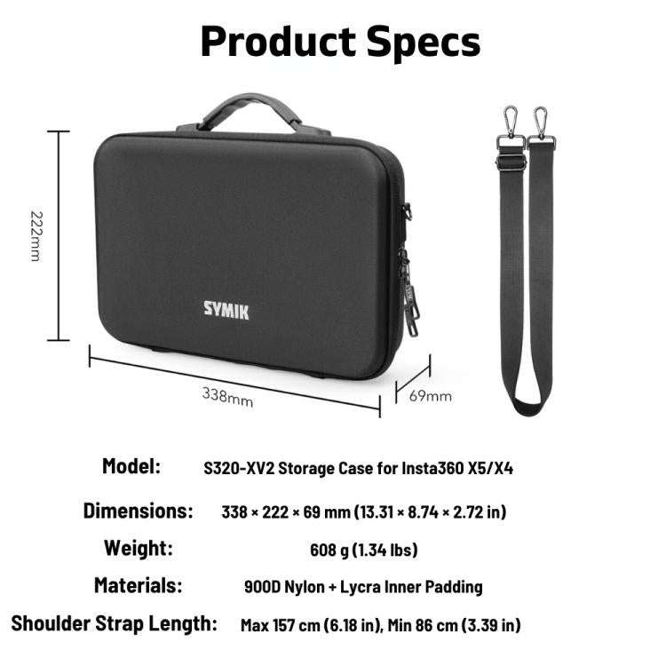 For Insta360 X5 / X4 Camera SYMIK Large Capacity Storage Bag Handbag Messenger Carrying Case(Black)