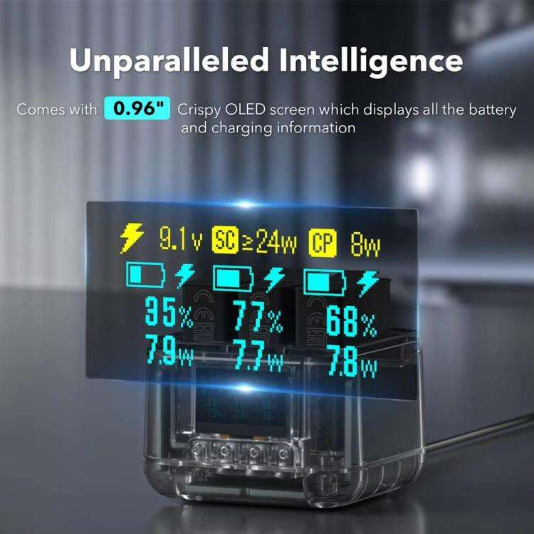 For GoPro HERO13 Black Triple Battery Charger Smart Charging Dock With OLED Display(Transparent B...