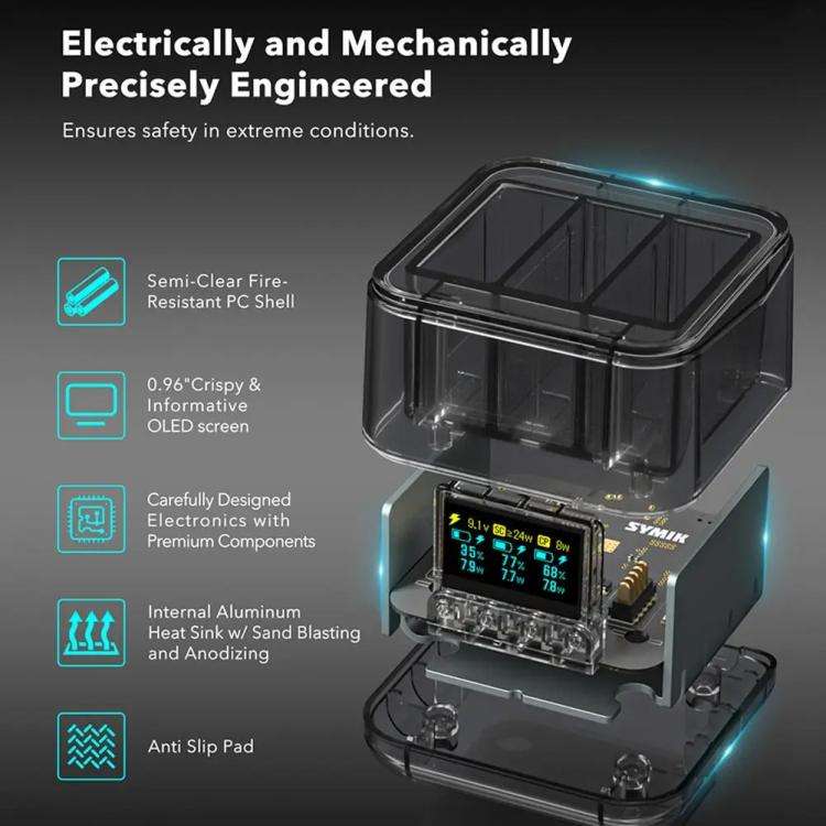 For GoPro HERO13 Black Triple Battery Charger Smart Charging Dock With OLED Display(Transparent B...