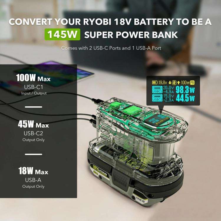 For RYOBI 18V Lithium Battery 100W Fast Charger & 145W Discharge Power Station PSC Pro Max