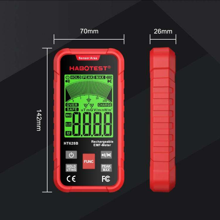 HABOTEST HT628B Multi-Field EMF Meter Rechargeable Electromagnetic Radiation Tester
