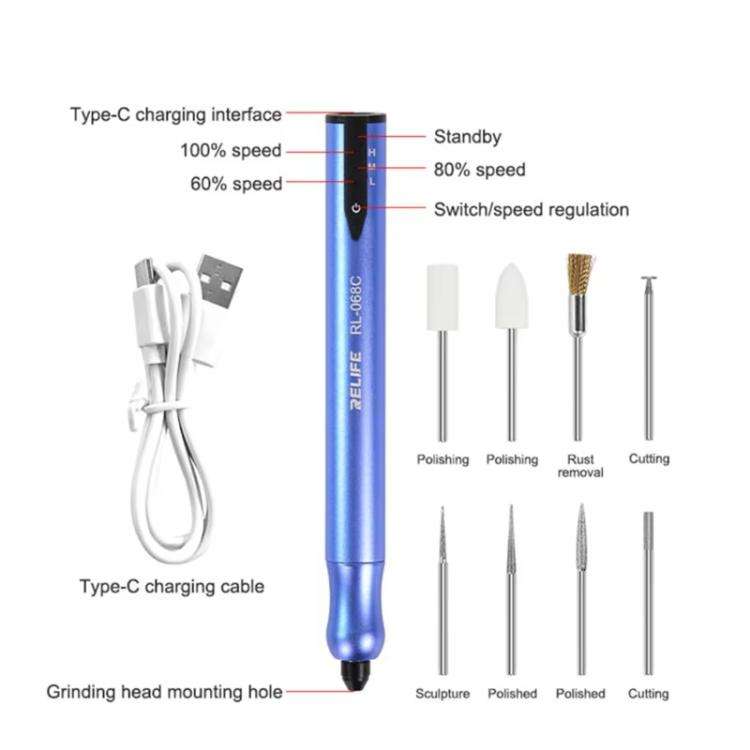 RELIFE RL-068C Smart Rechargeable Grinding Pen Portable Grinding Head Rust Removal Polishing Moth...