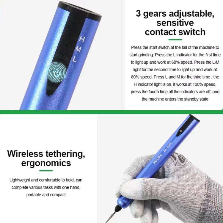 RELIFE RL-068C Smart Rechargeable Grinding Pen Portable Grinding Head Rust Removal Polishing Moth...