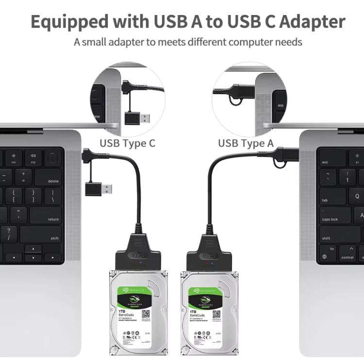 USB 3.0/USB-C to SATA 22-Pin Adapter Cable for 2.5-inch Laptop HDD/SSD, Cable Length:  25cm