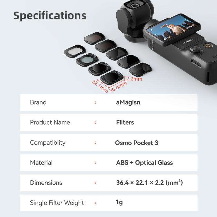 For DJI Osmo Pocket 3 aMagisn Adjustable Magnetic Filter Camera Lens Filters ND 6 To 10 Gear