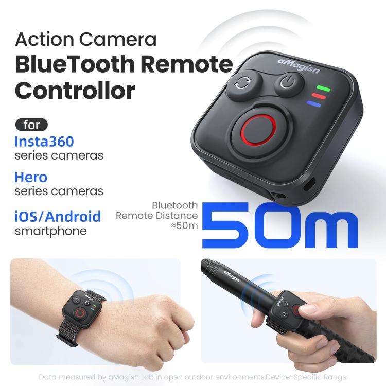 aMagisn Wireless Bluetooth Remote Control for Insta360, GoPro Hero Cameras & Smartphones - 50m Lo...