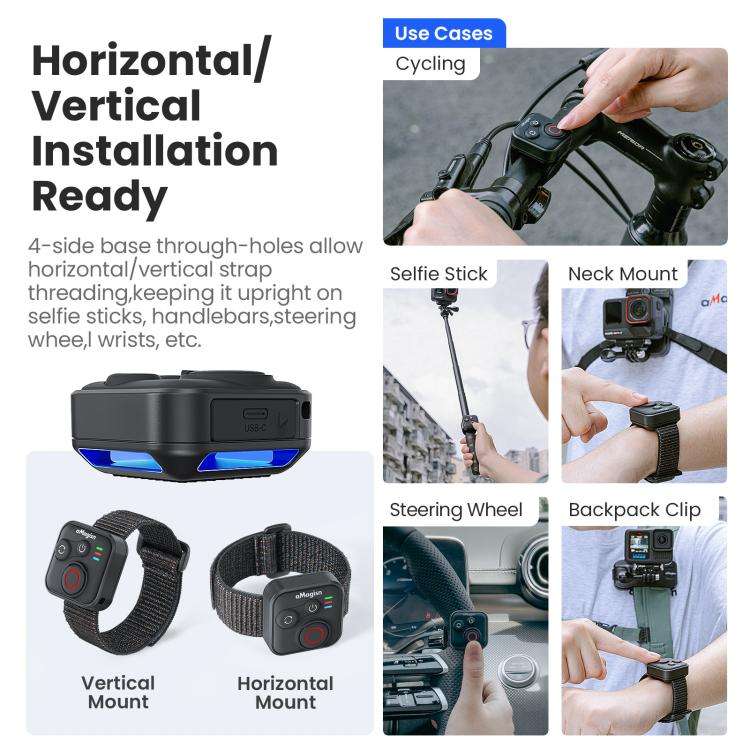 aMagisn Wireless Bluetooth Remote Control for Insta360, GoPro Hero Cameras & Smartphones - 50m Lo...