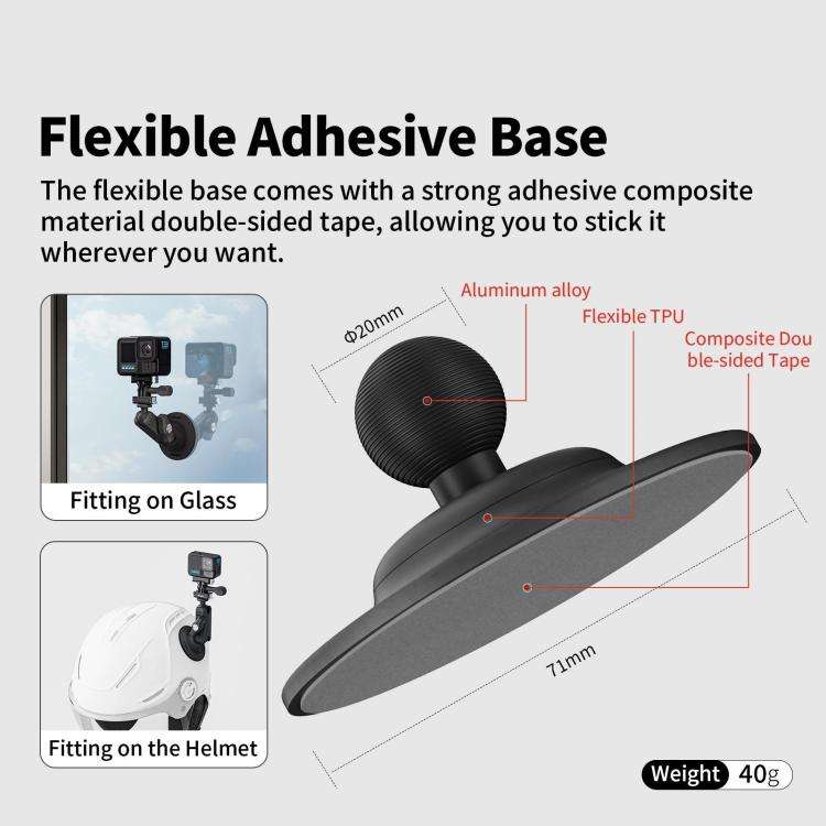 aMagisn Metal Arm Clamp Mount Adhesive Base with 1/4-inch Joint Ball For Insta360, DJI, GoPro Cam...