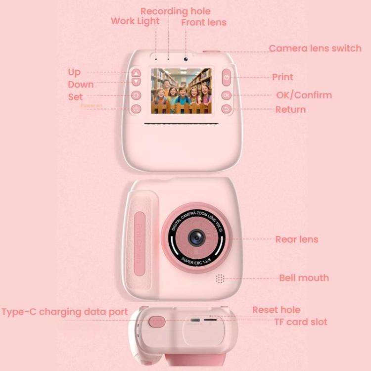 Children Instant Print Digital Camera Dual Front Rear Cameras HD Mini Camera(Yellow)