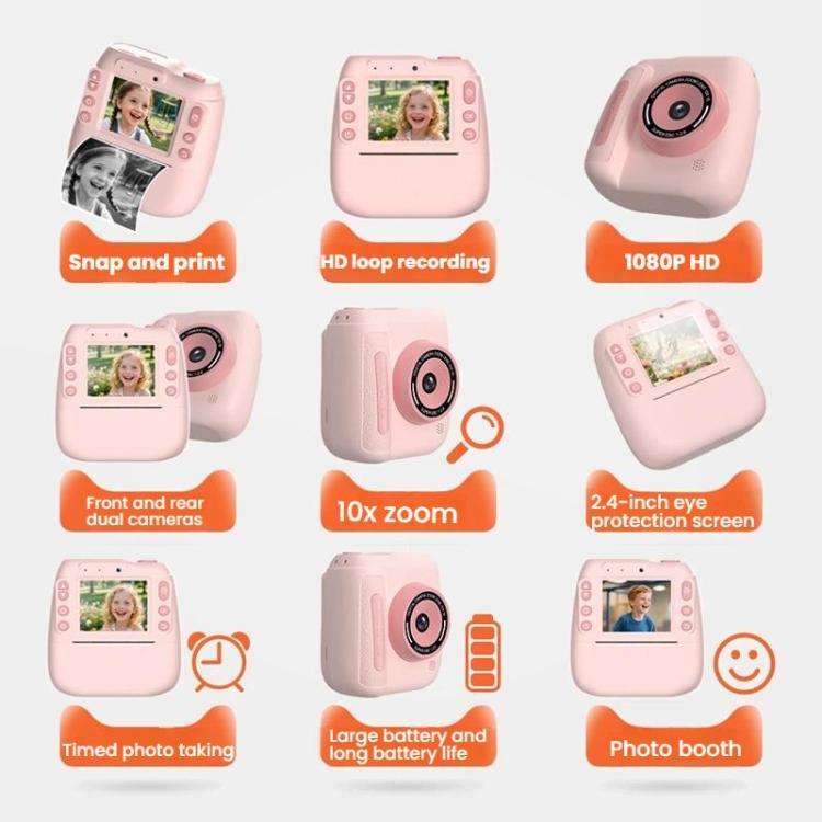Children Instant Print Digital Camera Dual Front Rear Cameras HD Mini Camera(Pink)