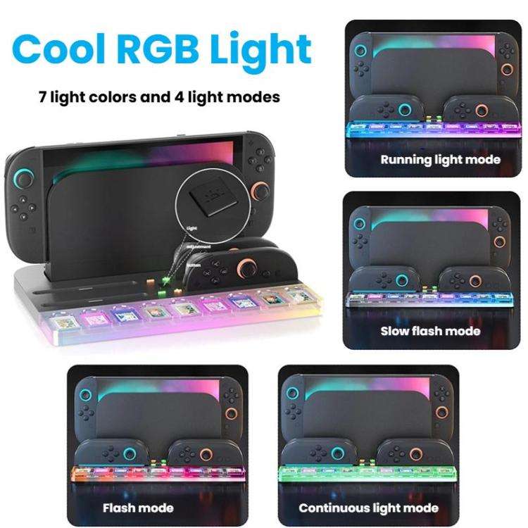 For Nintendo Switch 2  Console and Joy-Con Controllers Charging Dock with RGB Lighting, 9 Game Ca...