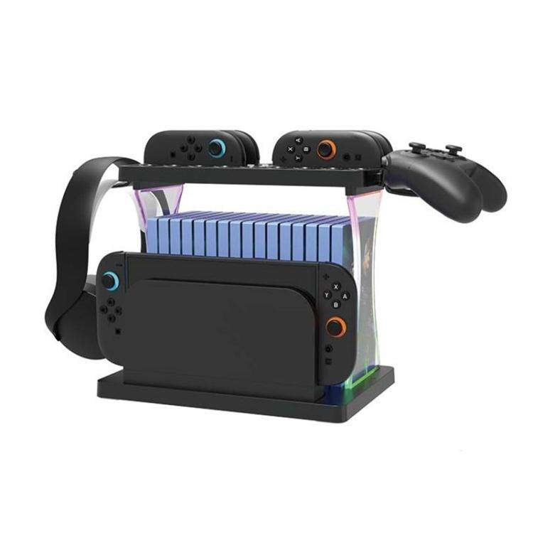 For Nintendo Switch 2 Joy-Con Multi-Functional Holder Charging Station with RGB Lights 25 Game Ca...
