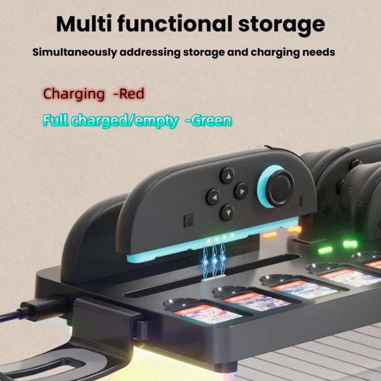 For Nintendo Switch 2 Joy-Con Multi-Functional Holder Charging Station with RGB Lights 25 Game Ca...