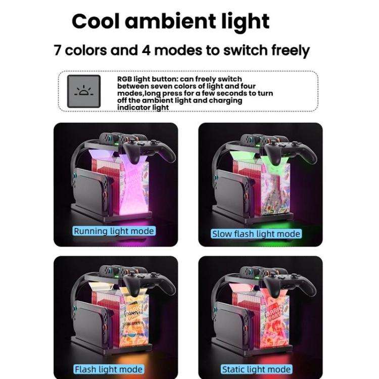 For Nintendo Switch 2 Joy-Con Multi-Functional Holder Charging Station with RGB Lights 25 Game Ca...