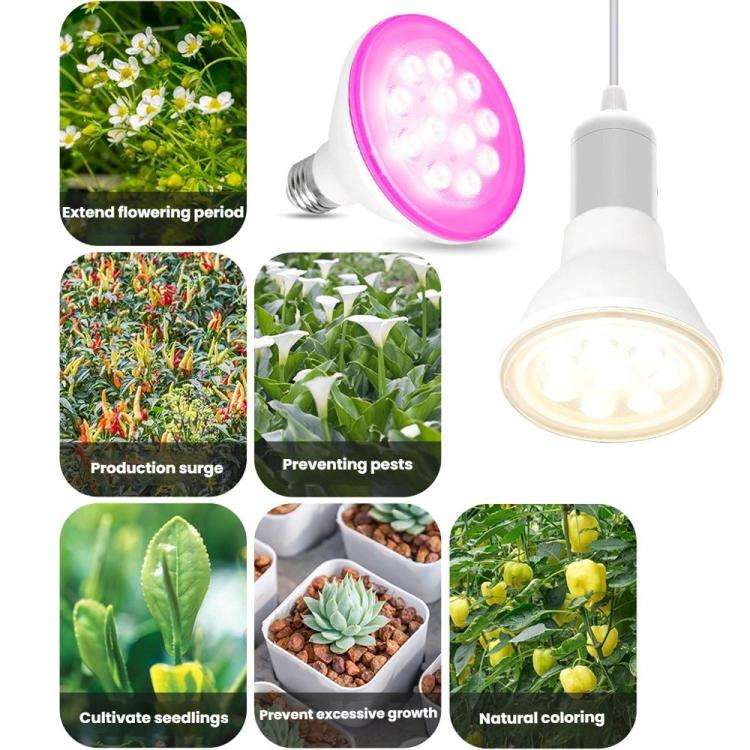 12 LEDs E27 Plant Growth Light Bulb Home Use Balcony Potted Plant Uniform Lighting Bulb(Pink Purple)