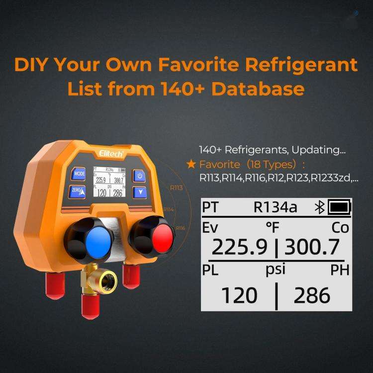 Elitech DMG-2se  Digital Manifold Gauge For HVAC, Refrigeration & AC Systems