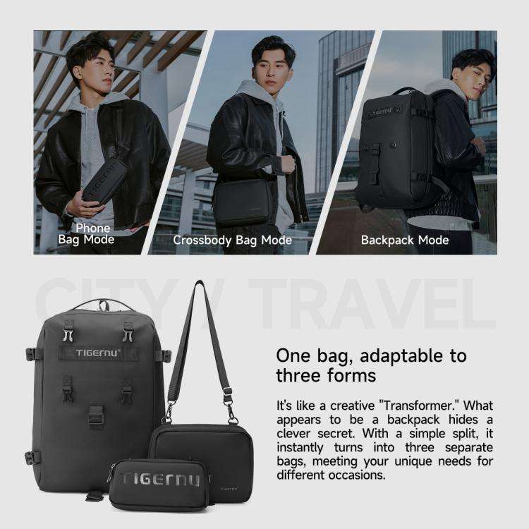 Tigernu T-B9836 3-in-1 Detachable Men Backpack Convertible Travel Laptop Bag for Sports & Commuti...