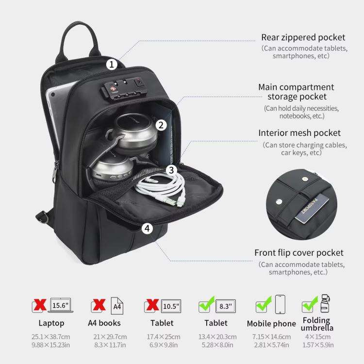 Tigernu Men Large Capacity Chest Bag Anti-Theft Crossbody Shoulder Bag with TSA007 Approved Lock(...
