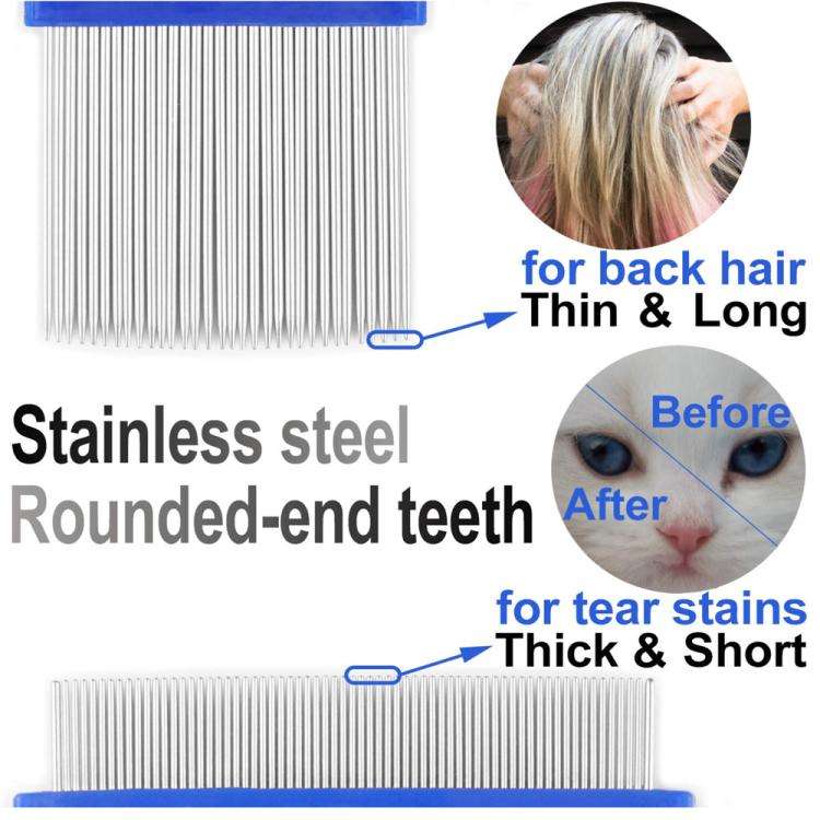 6pcs /Set Pet Flea Comb Stainless Steel Pin Dense Tooth Cat Dog Comb(Blue)