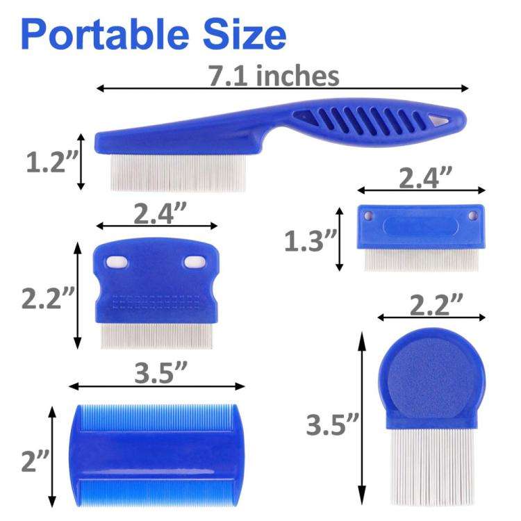 6pcs /Set Pet Flea Comb Stainless Steel Pin Dense Tooth Cat Dog Comb(Blue)