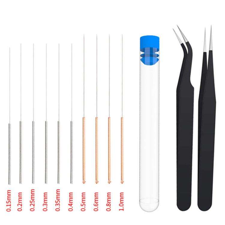 10pcs /Set+2 Tweezers Wiper Nozzle Unclogging Needle Print Nozzle Cleaning Steel Needle